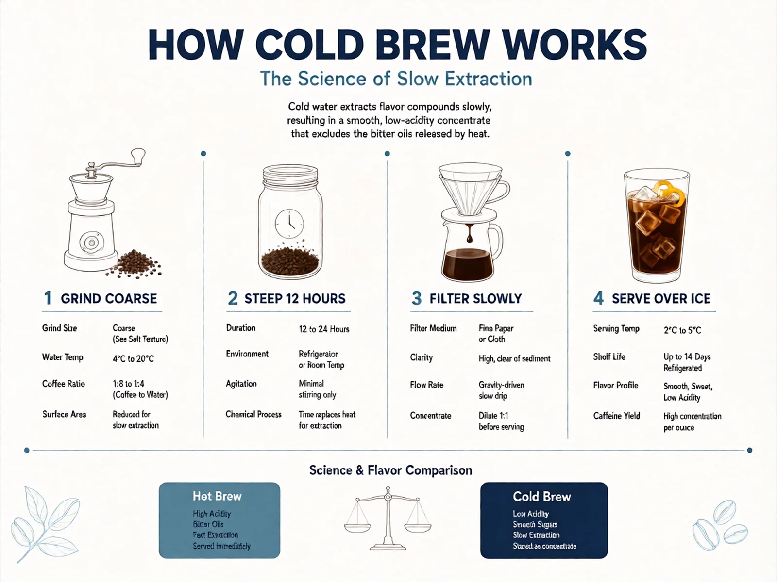 A cold-brew infographic revised with blue accents and navy text