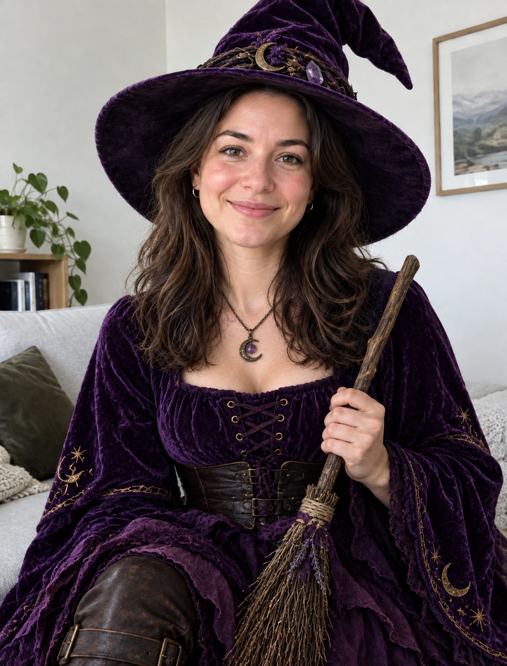 Purple velvet witch costume