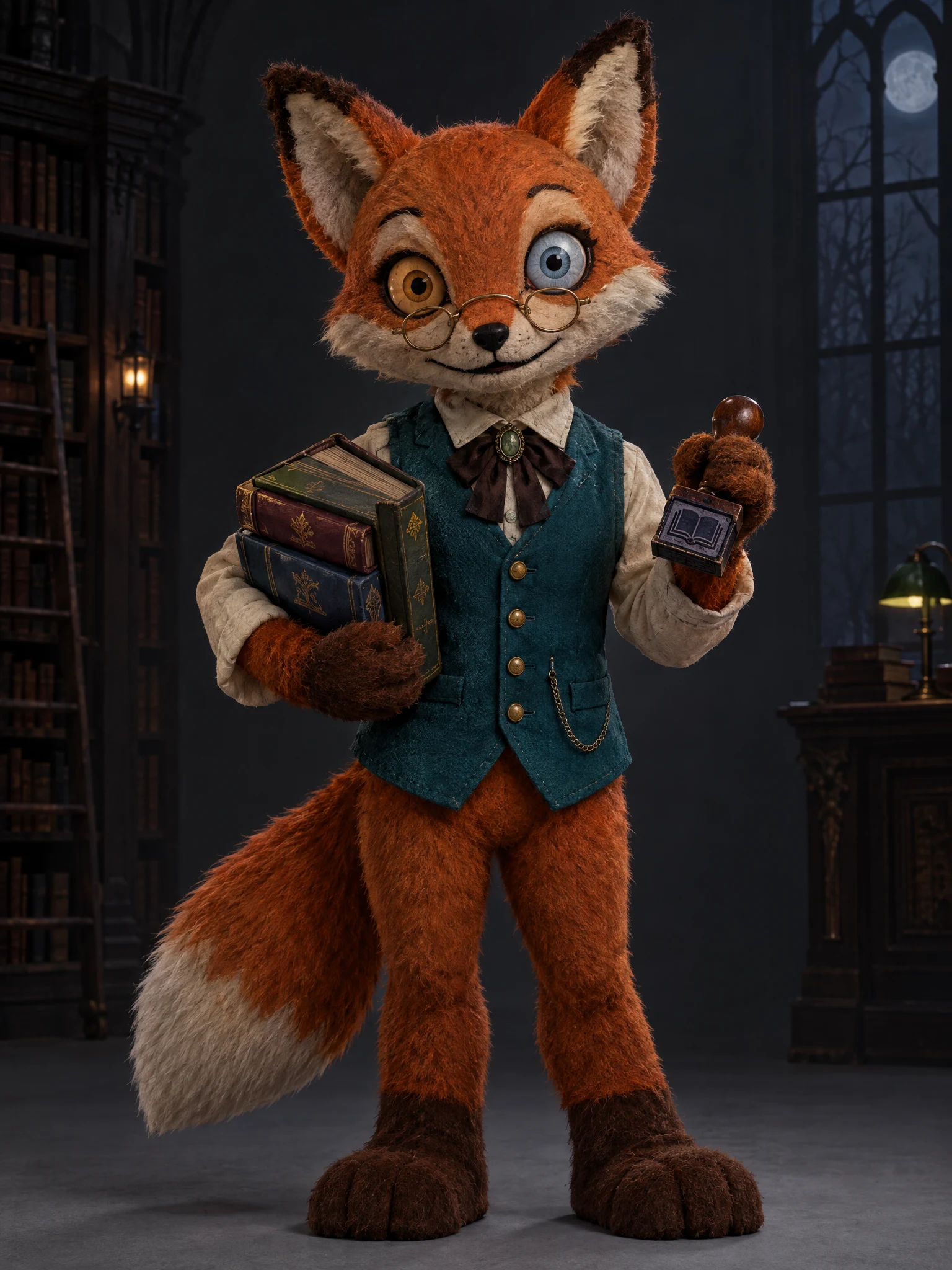 Mascota de zorro bibliotecario